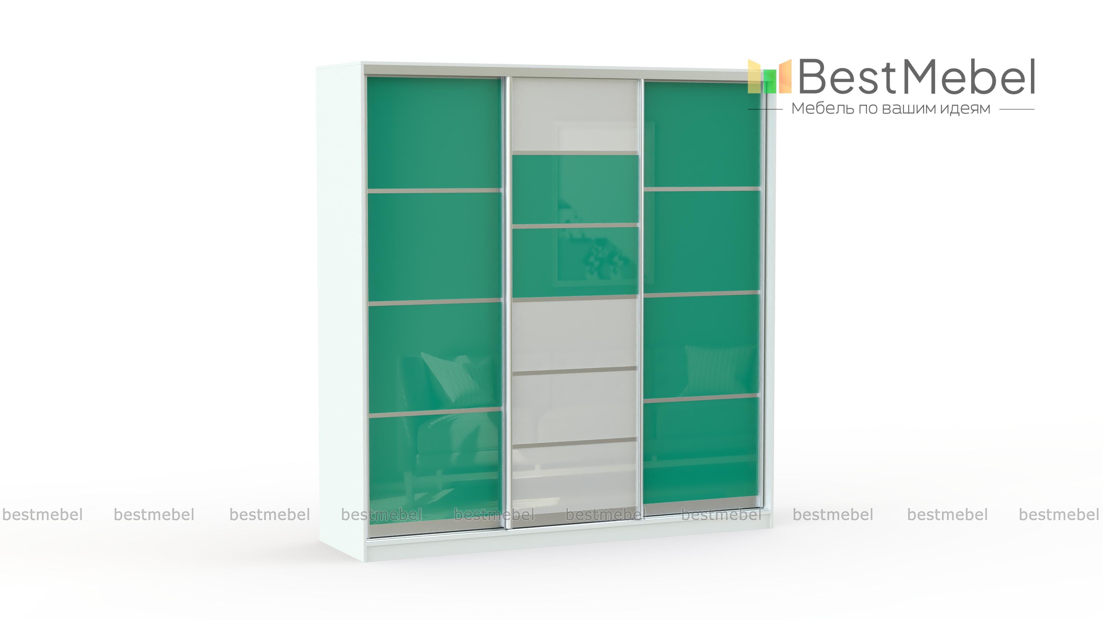 Шкаф-купе трехдверный Классик Цветные стекла BMS - Фото