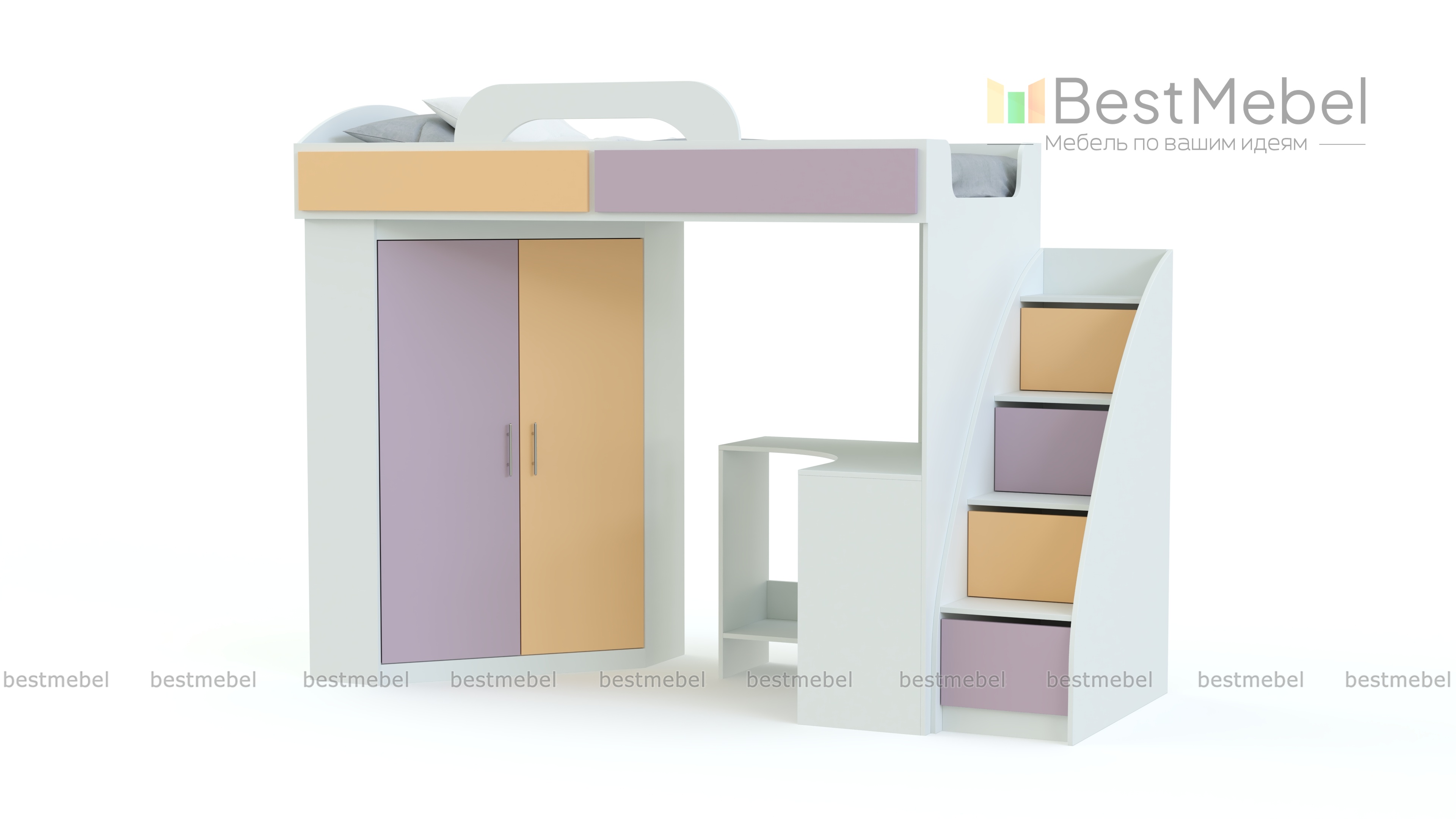 Кровать-чердак со шкафом и столом Фимо 2 BMS